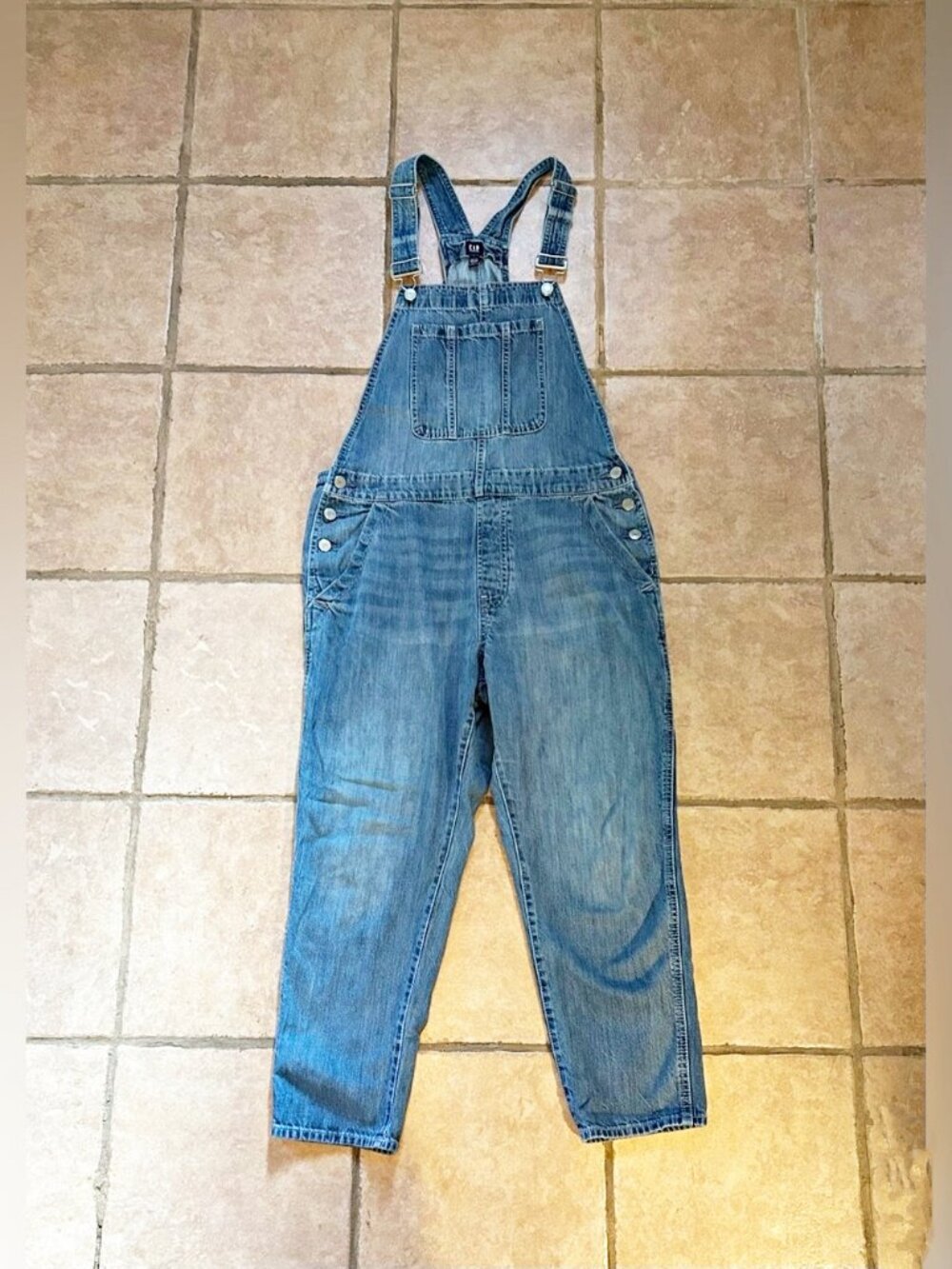 Vintage 90s GAP Womens Classic Blue Denim Wide Leg Bib Overalls~L~